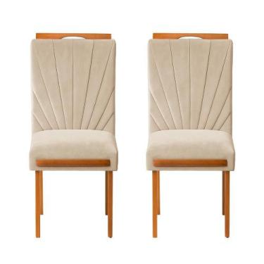 Imagem de Kit 2 Cadeiras Estofadas de Jantar Lótus - MDF em Veludo Pés em Madeir