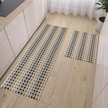 Imagem de Tapete Cozinha Jogo 2 Peças Passadeira 1,30m x 0,45m Capacho 0,65m x 0