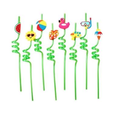Imagem de Canudos Reutilizáveis De PET Com Tema Havaiano 8 Peças - Lembrancinhas
