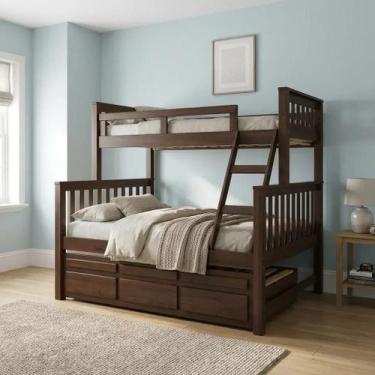 Imagem de Treliche Cama Casal em Madeira Maciça com Cama Auxiliar e 3 Gavetas Ca