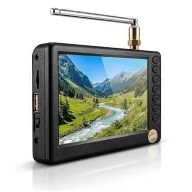 Imagem de Mini TV digital portátil de 12 cm, 1080p 2 em 1 com rádio FM, bateria recarregável, USB, entrada para fone de ouvido, compartimento para cartão de memória, para crianças, carro, atividades ao ar livre
