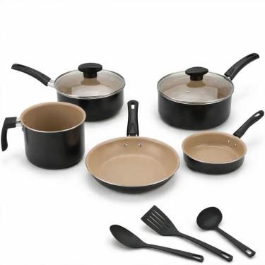 Imagem de Jogo de panelas 8 peças teflon antiaderente Preto e Bege