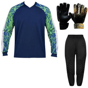 Imagem de Kit Goleiro Adulto Camisa Napoli Kanga + Calça TRB + Luva Penalty, Azu
