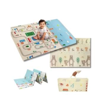 Imagem de Tapete Tatame Infantil Emborrachado Dobrável Dupla Face Bebê Atividades 2,00m X 1,50m Impermeável