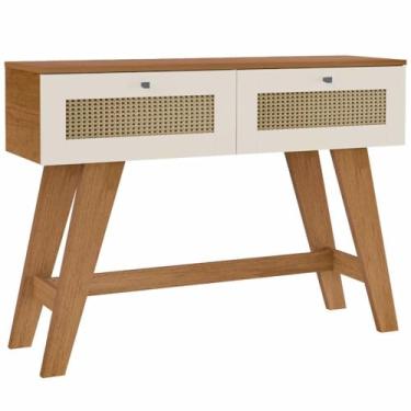 Imagem de Aparador 1,10 mt com 2 gavetas corrediças telescópicas pintura 3D Palha TRAMA cor Cinamomo c/Off White - Artely