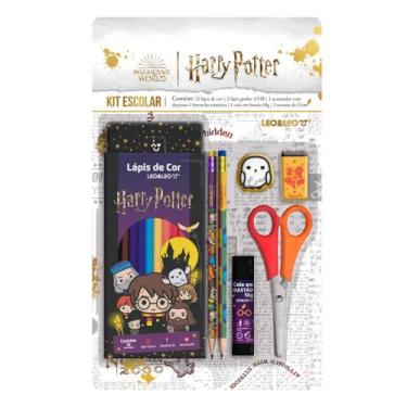 Imagem de Kit Escolar com Lápis de Cor 12 Cores e Acessórios Harry Potter Leo&Le