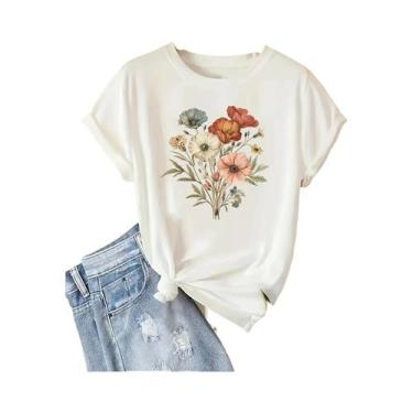 Imagem de Camiseta Casual Feminina Com Estampa Floral, Tecido Respirável Em Poli