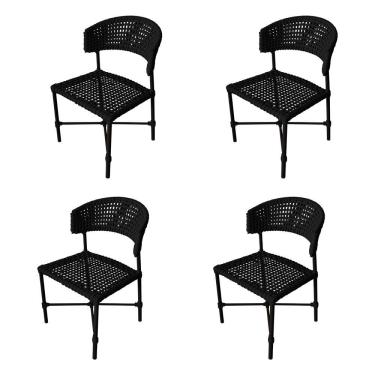 Imagem de Kit 4 Cadeiras Hortz Corda Náutica Base Em Alumínio Preto-preto