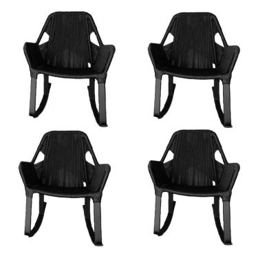 Imagem de Kit 4 Cadeiras De Balanço Athenas Corda Náutica Base Em Alumínio Preto-preto