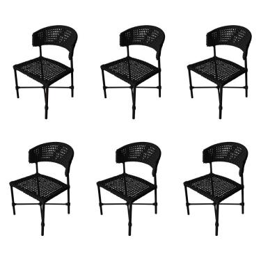 Imagem de Kit 6 Cadeiras Hortz Corda Náutica Base Em Alumínio Preto-preto