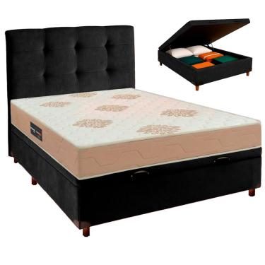 Imagem de Kit Cama Box Bau + Cabeceira + Colchão Casal D33 Inovaflex - Preto