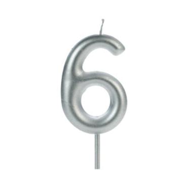 Imagem de Vela de Aniversário Big Silver Número 6 Prata