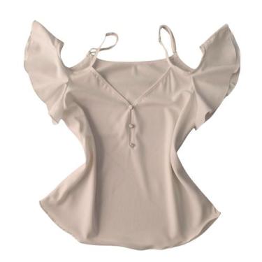 Imagem de Blusa Ciganinha Manga Curta Alça Feminina Decote V Botões Crepe Blusin