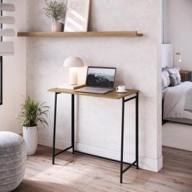 Imagem de Mesa Dobrável Slim Escrivaninha 80x45cm - Base Metal Preta - Placa e P