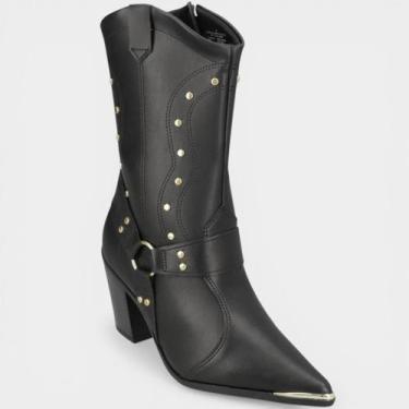 Imagem de Bota Vizzano Apliques Cano Médio Feminina - Preto - 35, 35