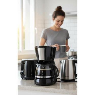 Imagem de Cafeteira Preta Inox com Jarra de Vidro 15 Cafés - Congratulations Sto