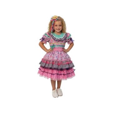 Imagem de Vestido Junino Bambolê Floral Com Babados Rosa