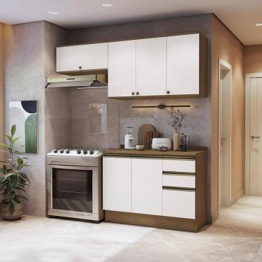 Imagem de Armário de Cozinha Compacta 3 Gavetas 100% MDF 200cm Nogueira/Branco Celeste Kappesberg