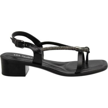 Imagem de Sandália Salto Baixo Via Scarpa Strass Caviar Feminina, 38, Preto