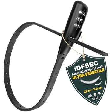 Imagem de iDFSEC Fecho de amarrar, abraçadeira ajustável com núcleo de aço inoxidável - Trava de cabo multiuso para prender capacetes, bicicletas, esquis, scooters, café, porta de portão (1/pacote, preto)