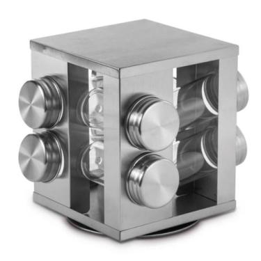 Imagem de Porta Condimentos Quadrado 8 Peças Base Giratória Inox - Mimo