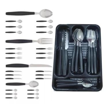 Imagem de Conjunto Talheres Luxo Organizador De Plastico 24pçs - EMCASATEM, Pret