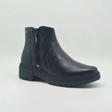 Imagem de Bota Feminina Dakota Cano Curto Preta Tratorada Matelassê Zíper Latera