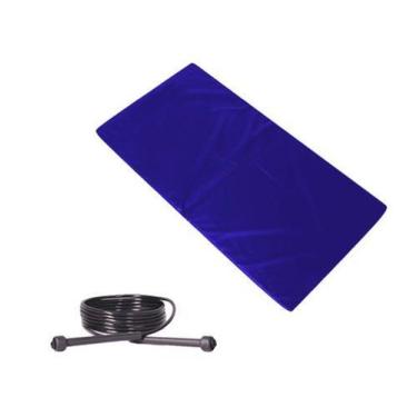 Imagem de Kit Treinar Em Casa Com Colchonete Azul + Corda de Pular Ajustável - 1