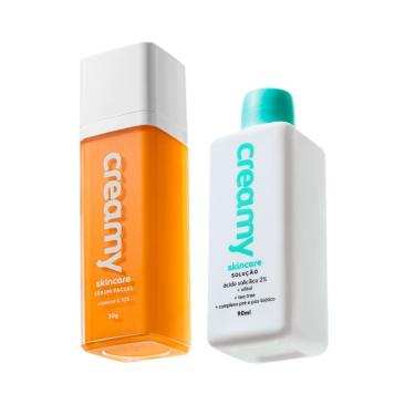 Imagem de Kit Skincare Vitamina C Antiacne com Sérum Facial 30g e Solução Tônica 90ml Transparente Creamy