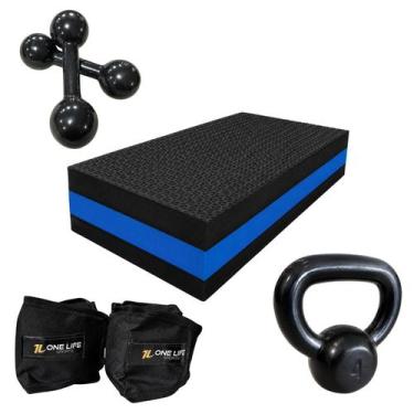 Imagem de Kit Treino Em Casa - Kettlebel Emborrachado 4kg + Par Halter Emborrach