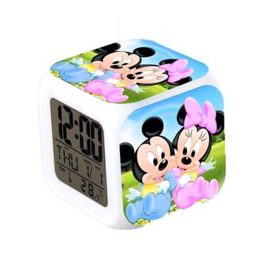 Imagem de Mickey Minnie Termômetro Cube Brilhante Relógio Despertador Quadrado Colorido Pequeno Termômetro Infantil Brilhante Cube Despertador