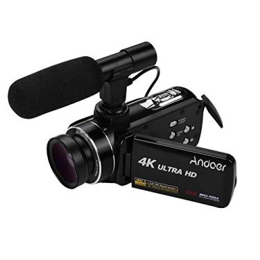 Imagem de Câmera de vídeo digital profissional 4K Ultra HD HD de mão Câmera de vídeo digital profissional Câmera de vídeo com sensor CMOS com lente grande angular de 0,45X com microfone estéreo macro na câ