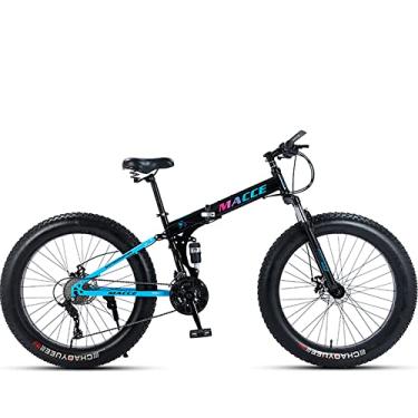 Imagem de Mountain Bike dobrável de 66 cm, bicicleta dobrável com suspensão total de 24 velocidades, bicicleta dobrável para montanhas, adulto/homens/senhoras, bicicleta dobrável de freio a disco duplo, preta, branca (24, preto)
