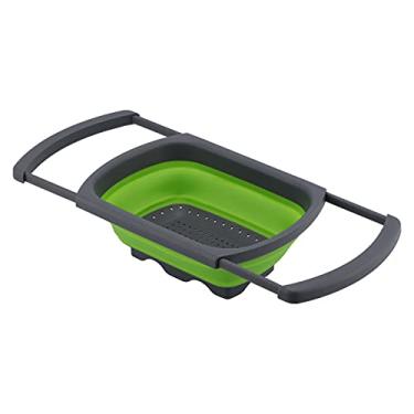 Imagem de Cesto de drenagem dobrável, material de cozinha de limpeza fácil Cesto de lavagem resistente ao desgaste retrátil para cozinha(verde)