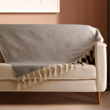 Imagem de Manta Para Sofá Bege Escuro Rústica Jacquard 2,20 X 1,40