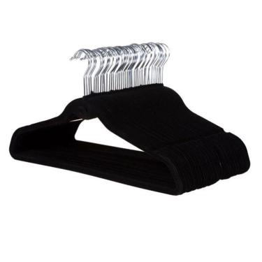 Imagem de 50 Cabides Veludo Slim Finos Antideslizantes Preto Begônia