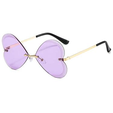 Imagem de Moda feminina óculos de sol com armação de metal vestido extravagante retrô em forma de coração com lente gradiente óculos de sol uv 400 óculos de proteção ao ar livre, roxo claro 2, china
