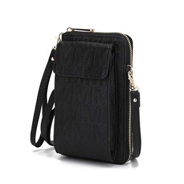 Imagem de MKF Collection Bolsa tiracolo para celular feminina – Bolsa clutch de couro PU com vários bolsos, alça de pulso, Organizador preto, Small