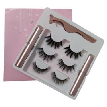 Imagem de Cilios Magneticos Kit 3 Pares 1 Pinça 2 Delineadores 