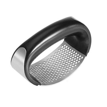 Imagem de Triturador de alho curvo de aço inoxidável para cozinha, espremedor de alho premium com alça ergonômica macia e fácil de apertar