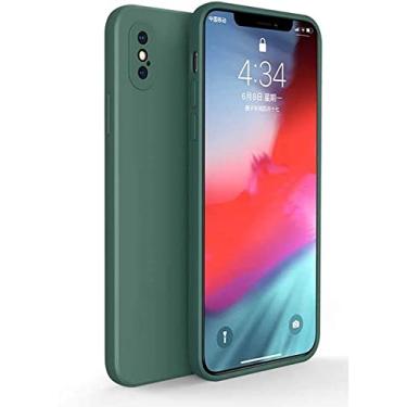 Imagem de HAODEE Capa de telefone de silicone líquido, capa para Apple iPhone Xs Max 6,5 polegadas design de borda reta capa traseira de telefone à prova de choque com tudo incluído (cor: verde)