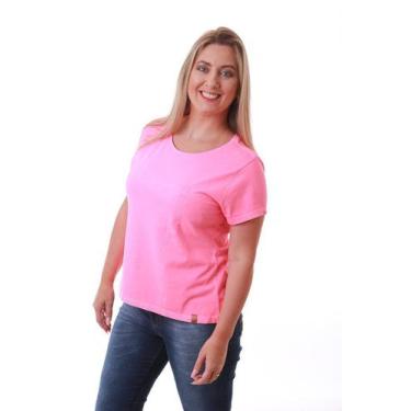 Imagem de Camiseta Feminina Estonada Rosa Neon Estampa Rico Sublime Lateral