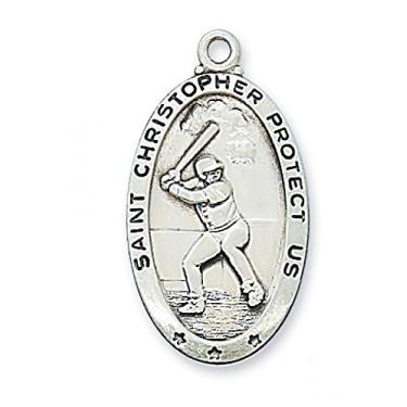Imagem de Colar de beisebol masculino com proteção de medalha esportiva de São Cristóvão da Pewter, 2,5 cm