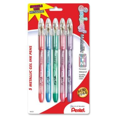 Imagem de Pentel Sunburst Caneta de gel metálica, linha média, permanente, tinta sortida, pacote com 5 (K908MBP5M)