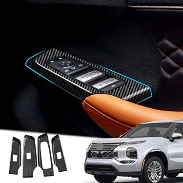 Imagem de GZBFTDH Acessórios de carro para painel de vidro, compatível com Mitsubishi Outlander 2022 painel de elevação de vidro de janela de porta botão interruptor placa de acabamento placa (carbono)