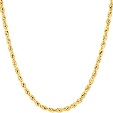 Imagem de Colar Lifetime Jewelry 3 mm corrente de corda banhado a ouro real 24 k para mulheres homens adolescentes de substituição gratuita vitalícia