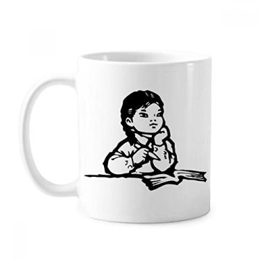 Imagem de Mesa de caneta feminina preta esboço caneca patriotismo cerâmica xícara de porcelana café louça