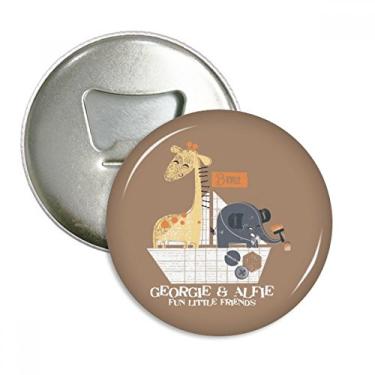 Imagem de Girafa elefante desenho animado animal marrom abridor de garrafas ímã de geladeira emblema multifuncional