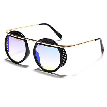 Imagem de Óculos de sol vintage steampunk masculino design redondo óculos de sol vapor punk metal feminino tons de espelho uv400 gafas de sol, 2 espelhos dourados, tamanho único