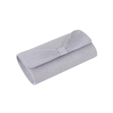 Imagem de JAMBHALA Bolsa Clutch Chique com Gravata Borboleta Sweet Handbag com PVC e Poliéster Macio Dentro (prata)